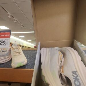 Hoka Cream and Green Athletic Shoes Streamlined Design Clifton 9